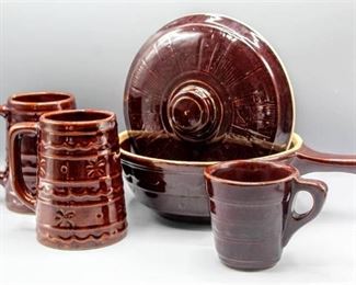 Vintage Marcrest Daisy Dot Stoneware Covered Handled Casserole Dish, (3) Daisy Dot Stoneware Mugs