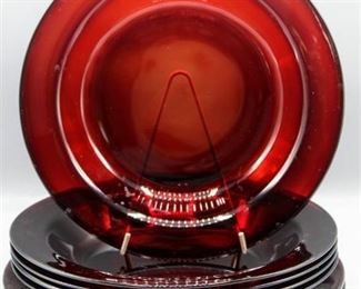 (7) Piece Lot Vintage Ruby Red Glass Plates and Bowls
