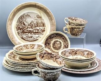 21 Piece Vintage Mason's Patent Ironstone China Vista England, WM Adams & Sons Real English Ironstone China, Royal China by Janette Company American Farm Scene Currier & Ives