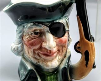 Beswick 1116 England Mr. Peggotty Dickens Teapot, Lujenes Japan Pirate Figural Character Mug & Figural Red Coat Soldier Character Cream and Sugar