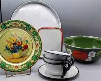 (8) Piece Lot Retro Kitchen Tin Enamelware