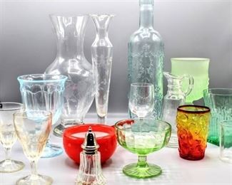 (15) Piece Lot of Vintage Glass & Crystal - Including unique Red Hand-blown Glass Sauce Pan Pot