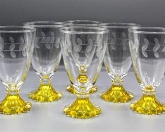 (6) Laurel Etched Yellow Boopie Glasses