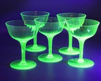 (5) Antique Vintage Green Depression Champagne Glasses