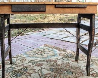 Rustic Antique Wooden Collapsible Farm Table with Small Drawer and Pull out Shelf