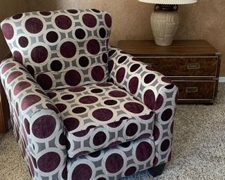 Arm Chair, Vintage End Table w Drawers and Table Lamp