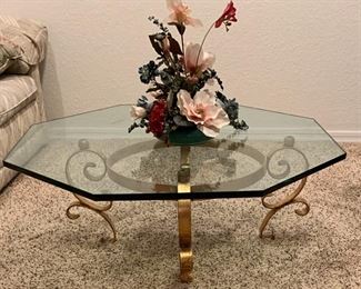 Vintage Octagon Glass Top Coffee Table