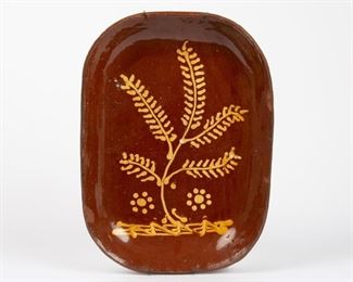 11: Large Redware Platter with Tree-of-Life Slip Decoration