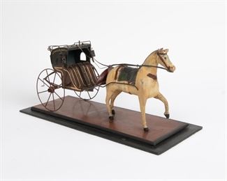 36: Folk Art Painted Wood and Tin Horse and Carriage