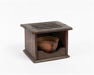37: Primitive Carriage Warmer with Redware Coals Bowl