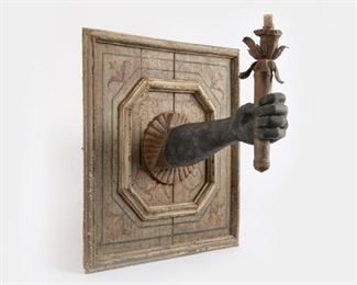 41: Early Blackamoor Wall Sconce with Carved Arm and Torch