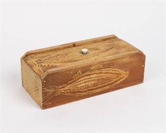 50: Mustard Painted Pine Box with Fish Design