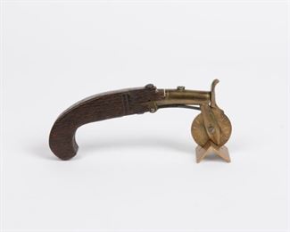 59: 19th c. Oak Pistol Handled Brass Powder Tester