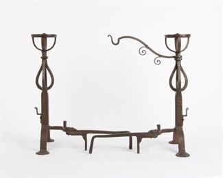 83: Primitive Wrought Iron Andirons, 19th c. Pair