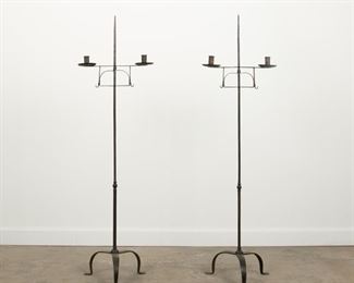 84: Pair Wrought Iron Candle Stand Floor Lamps