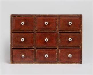 86: Red-Painted Pine Apothecary Cabinet, 19th c.