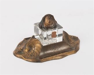 111: 1920s Polish Inkwell, Bronze & Cut Glass