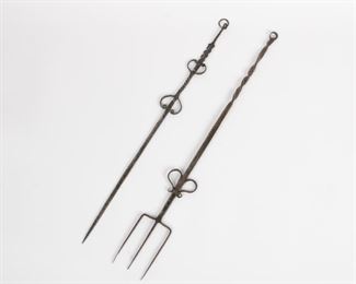 115: Wrought Iron Roasting Forks, 18th c. Pair