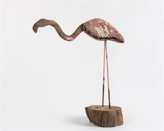 119: Wooden Folk Art Flamingo