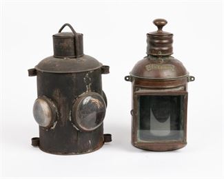 125: Copper Ship Signal Lantern and Sheet Iron Bullseye Lantern