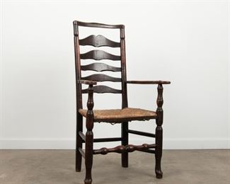 128: English Oak Ladderback Armchair, 19th c.