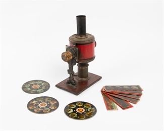 132: Jean Schoenner Magic Lantern with Hand-Painted Slides