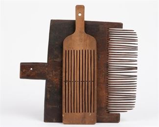 145: 19th c. Flax Carding Comb and Tape Loom Paddle
