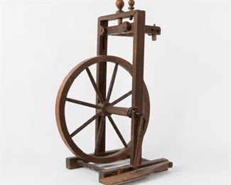 153: Antique Walnut Carved Spinning Wheel