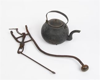 156: Cast Iron Kettle with Wrought Iron Hearth Tilter