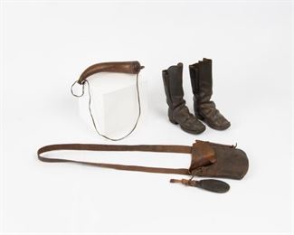 161: Early Child's Leather Boots, Necessary Bag, and Powder Horn