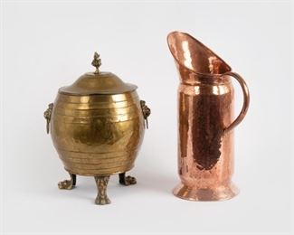 165: Brass Footed Coal Hod and Hammered Copper Scuttle