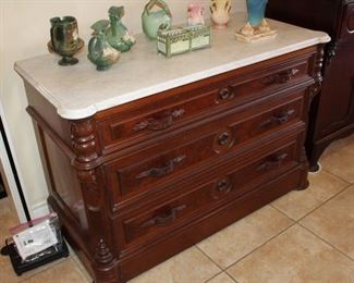 antique marble-top three-drawer chest