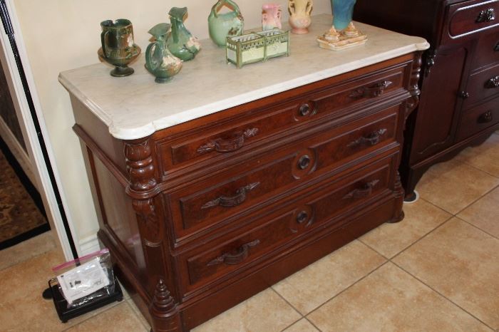 antique marble-top three-drawer chest