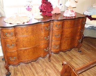 serpentine front dresser, with ornate mirror