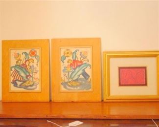 3. Three 3 MCM Mid Century Modern Paintings Framed