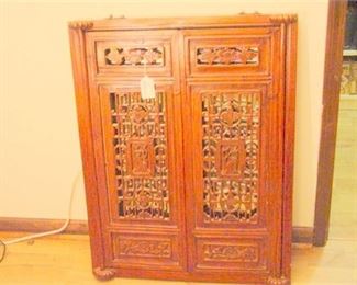 14. Antique C.1900 Asian Carved Wood Hanging Cabinet