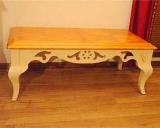 30. Vintage Wood Coffee Table with Painted Frame and Marquetry Wood Top