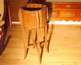 28. Semi Antique Octagon Form Brass Strapped Wooden Planter on Legs