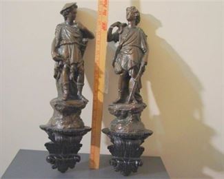 35. Antique Pair of Cast Plaster Neo Classical Figures of Hunter and Fisherman