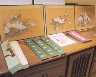 55. Six 6 Chinese Art items  Set of 3 Paintings   2 paintings  set of 3 Boxed