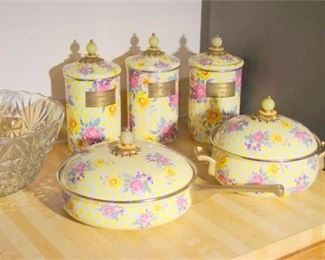 68. Twenty Seven 27 items Mackenzie Childs Canisters  Cookware  Punch set  