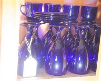 73. Cupboard 3 this is Middle Shelf 37B  Crystal Wines  Blue Glass Goblets  Cups