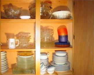 83. 3 Shelves Partial Sets of Tableware, Glass Bowls  Plates,