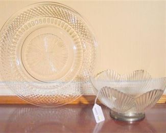 112. Two 2  Vintage Glass 18 Platter  Glass Centerpiece Bowl on Silver Base