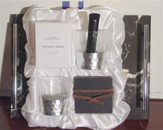 120. Celebration Set for 2 Gift Boxed 2 Glasses, Candle, Marble Tray MIB