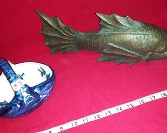 Carved Wooden Koi-like Fish/ Hand Painted Trinket Dish