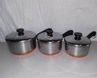 Lot of 3 Revere Ware Copper Bottom Pots