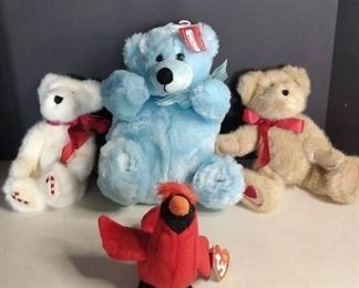 Lot Of 3 Christmas Teddy Bears. 1 Original Beanie Bear From The Beanie Babies Collection