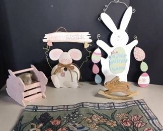 Lot Of 4 Various Easter Ornaments And 1 Easter Rug