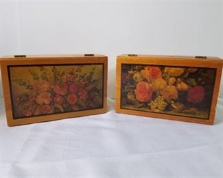 Lot of Two Cute Floral Wooden Boxes.